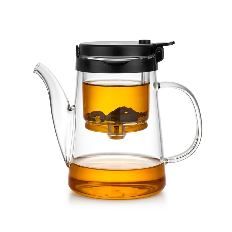 Gongfu Press Art Loose Tea Glass Infuser Teapot With Glass Filter Food Grade PP