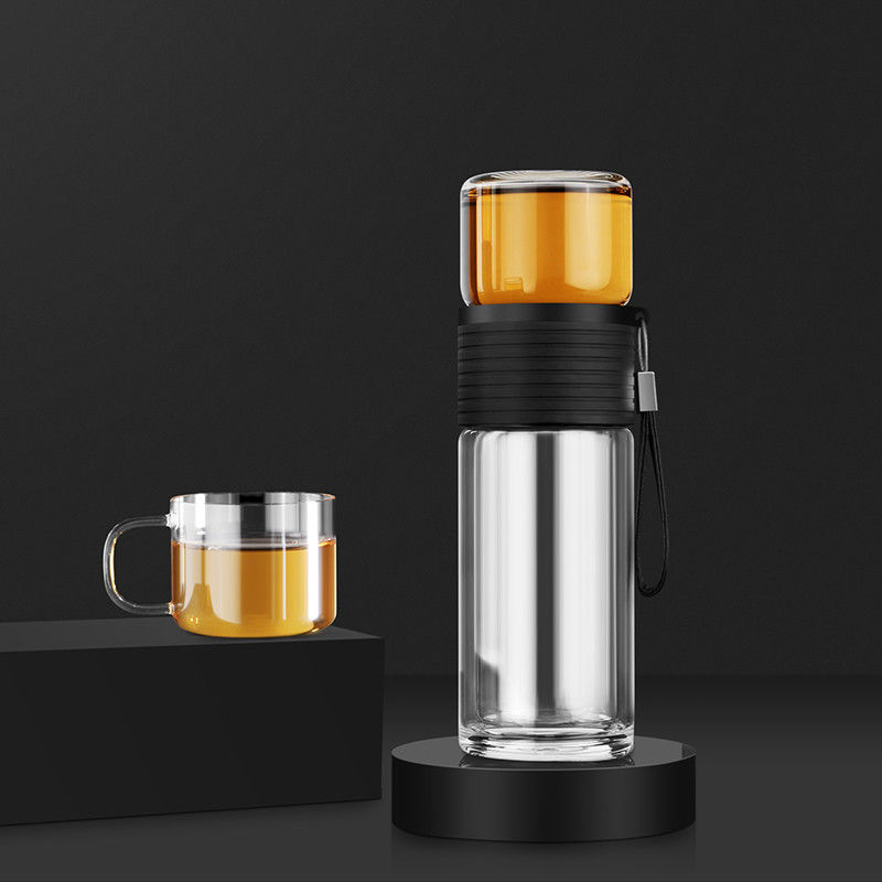 Lightweight Clear Double Wall Glass Tea Infuser Bottle Tumbler With Filter