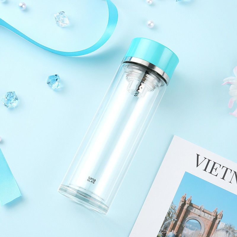 Stainless Steel Filter Double Wall Glass Tea Infuser Travel tumbler With Strainer