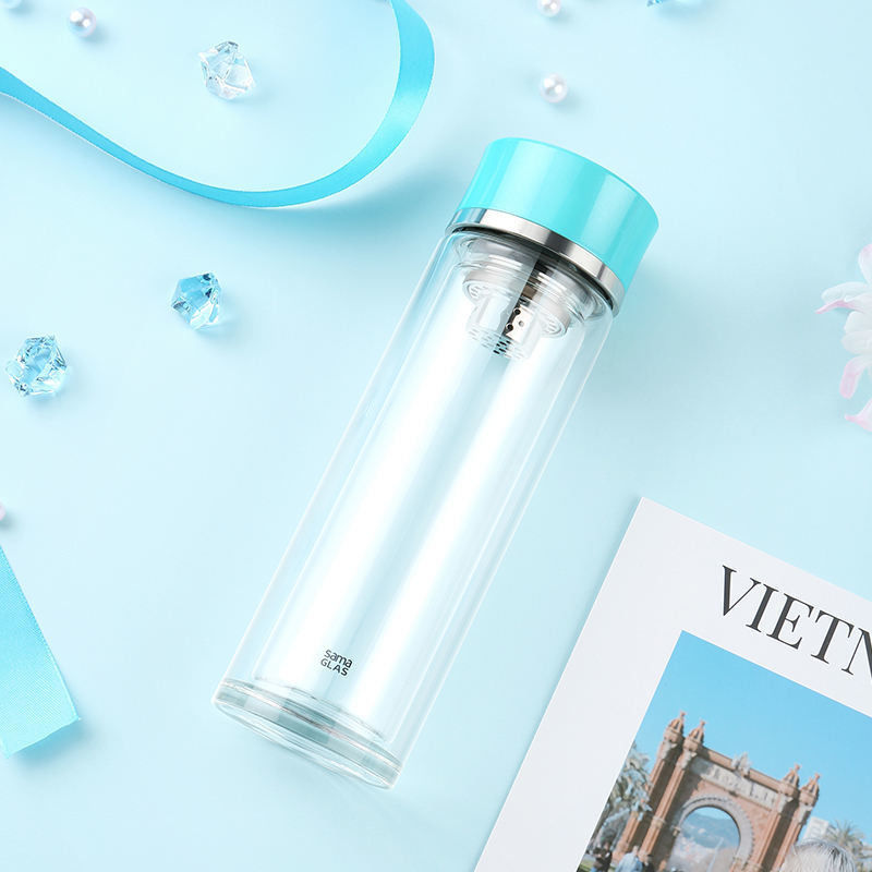 Stainless Steel Filter Double Wall Glass Tea Infuser Travel tumbler With Strainer