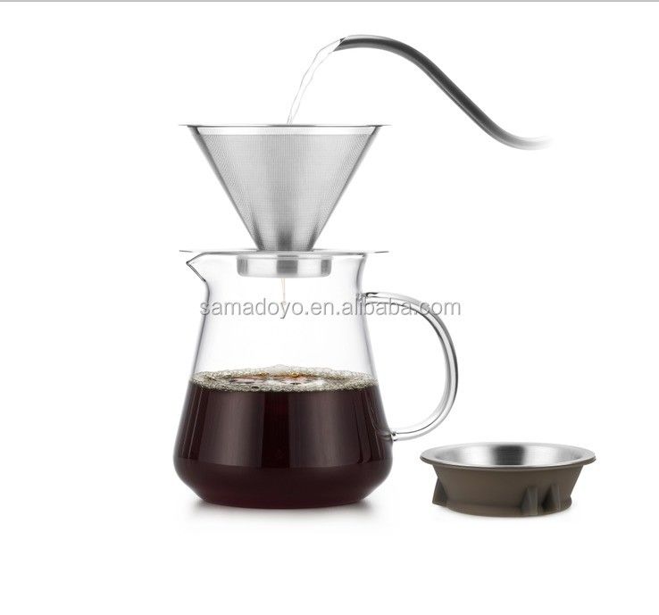 Reusable Handblown Glass Manual Drip Coffee Pot Maker Filter Baskets