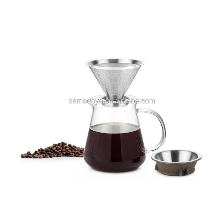 Reusable Handblown Glass Manual Drip Coffee Pot Maker Filter Baskets