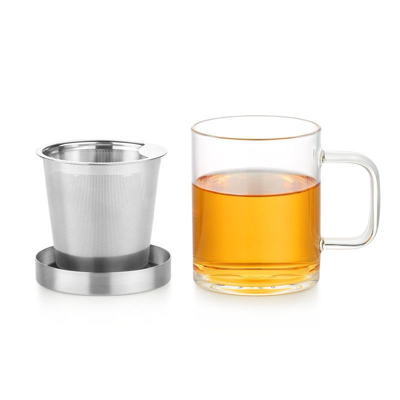 Office Espresso Coffee Borosil Glass Tea Cups Portable 350ml With Infuser Handles