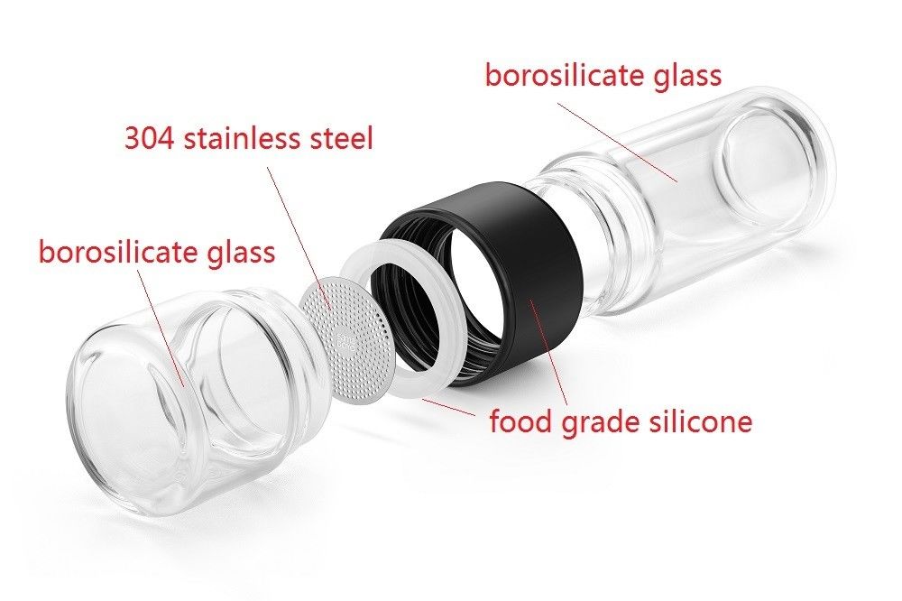 Clear Borosilicate Glass Water Filtration Pitcher Bottle Stainless Steel Infuser For Office
