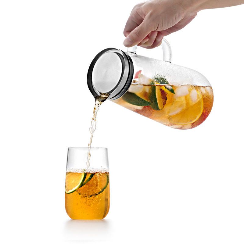 Sustainable large Stainless Steel Lid Glass Water Filter Jug Kettle For Borosilicate Water Carafe