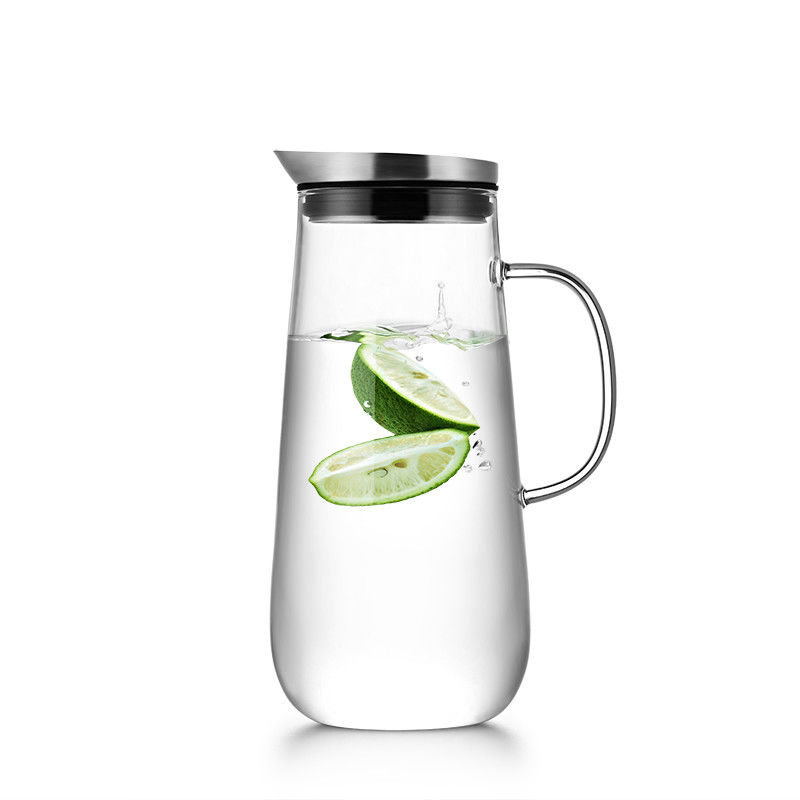 Sustainable large Stainless Steel Lid Glass Water Filter Jug Kettle For Borosilicate Water Carafe