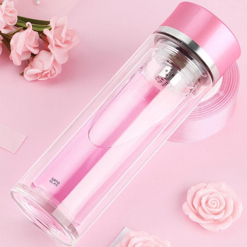 300ml Clear Glass Water Pitcher Bottle Jug With Tea Infuser filter Strainer Travel Essential