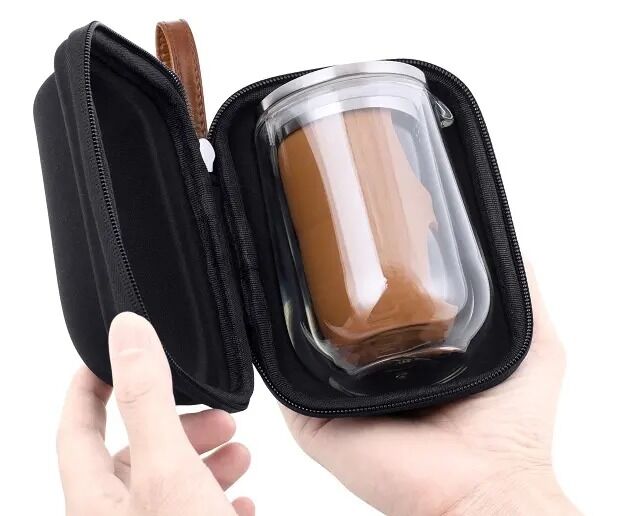 Wholesale Borosilicate Tea Sets With Travel Mug Double Glass Gift Box Outdoor Coffee Stainless Steel Drip Tea and Coffee Set